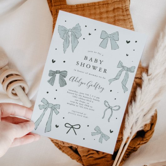 Coquette Bow Blue Baby shower Uitnodiging