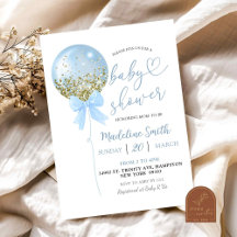 Coquette Bow Blue Balloon Baby shower