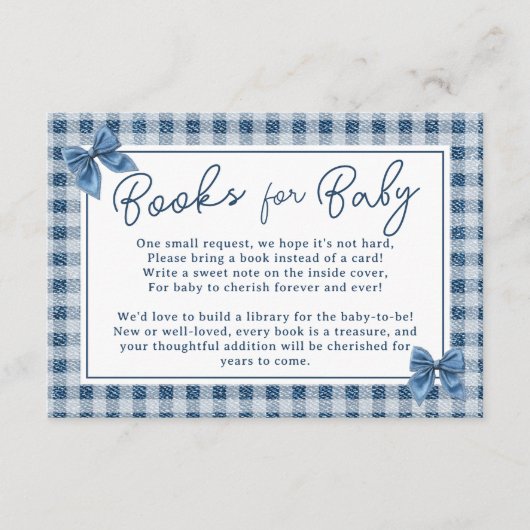 Coquette Bow Blue Jeans Denim Books Baby shower Informatiekaartje (Voorkant)