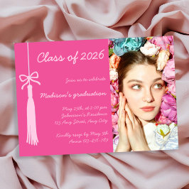 Coquette Bow Blush Hot Pink Photo 2026 Graduation Kaart