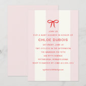  Coquette Bow Blush Pink Striped Baby Shower  Kaart (Voorkant / Achterkant)