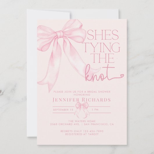 Coquette Bow Blush Roze Bruids Douche Uitnodiging (Voorkant)