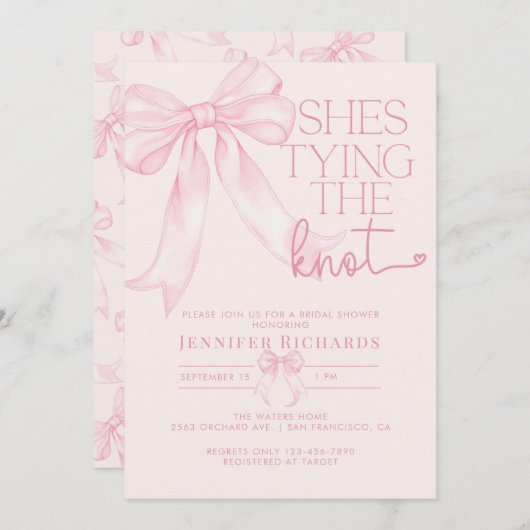 Coquette Bow Blush Roze Bruids Douche Uitnodiging (Voorkant / Achterkant)