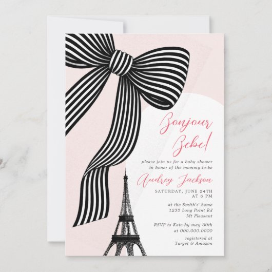 Coquette Bow Bonjour Bébé Parisian Baby Shower Kaart (Voorkant)