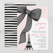 Coquette Bow Bonjour Bébé Parisian Baby Shower Kaart (Voorkant / Achterkant)