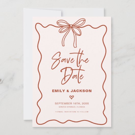 Coquette Bow Border Wedding Save The Date Kaart (Voorkant)