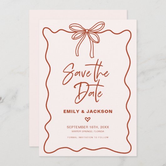 Coquette Bow Border Wedding Save The Date Kaart (Voorkant / Achterkant)