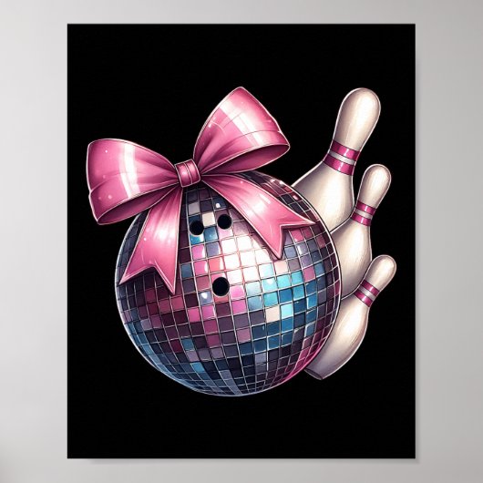 Coquette Bow Bowling LL Pins Geruite Disco Bowle Poster (Voorkant)