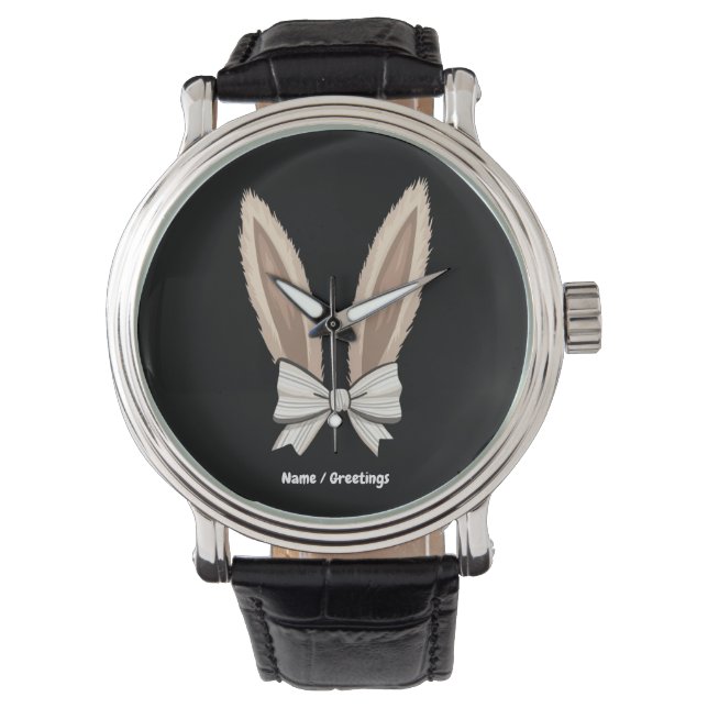 Coquette Bow Bunny Ears Schattige Konijn Happy Eas Horloge (Voorkant)