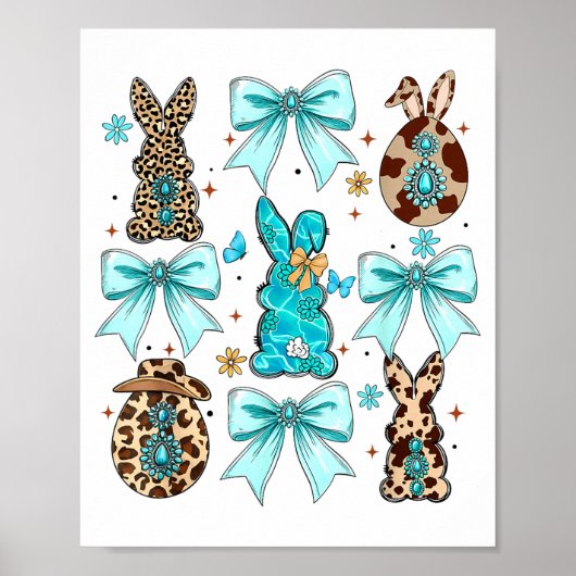 Coquette Bow Bunny Rabbit Eggs Happy Easter Cowboy Poster (Voorkant)