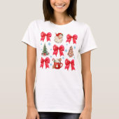 Coquette Bow Candy Cane Christmas Tree Cake T-shirt (Voorkant)