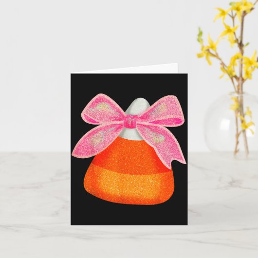 Coquette Bow Candy Corn Women Girls Kids Halloween Kaart (Gele Bloem)