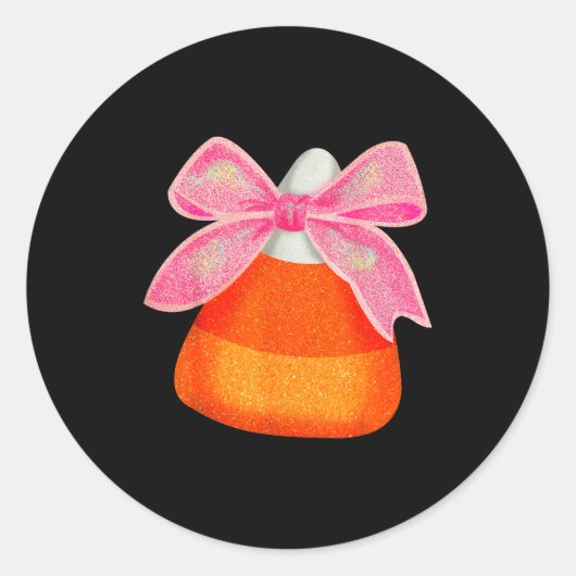Coquette Bow Candy Corn Women Girls Kids Halloween Ronde Sticker (Voorkant)