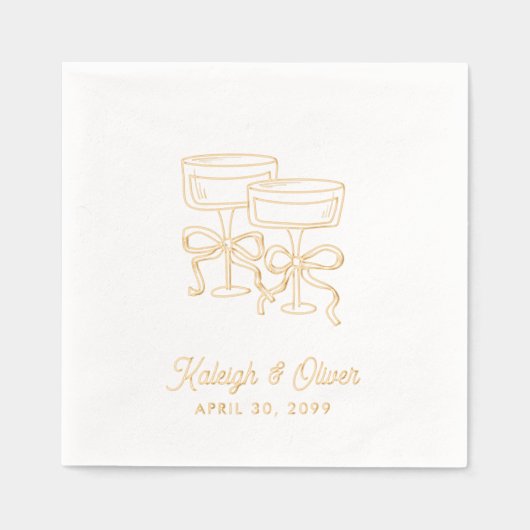 Coquette Bow Champagne Trouwcocktail servetten (Voorkant)