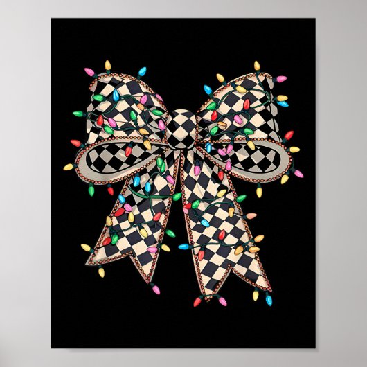 Coquette Bow Checkered Christmas Xmas Lights Pajam Poster (Voorkant)