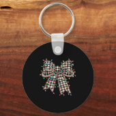 Coquette Bow Checkered Christmas Xmas Lights Pajam Sleutelhanger (Voorkant)