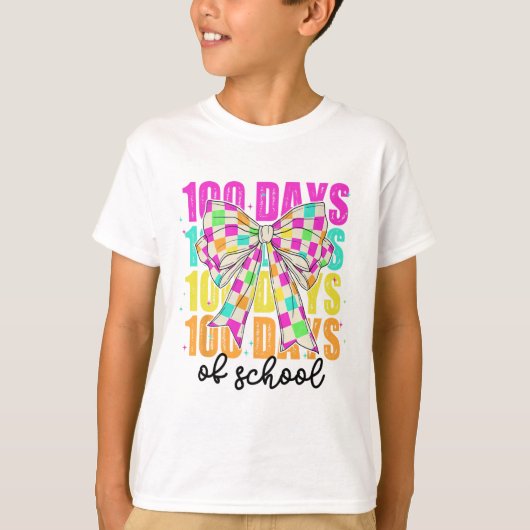 Coquette Bow checkte 100 dagen school T-shirt (Voorkant)