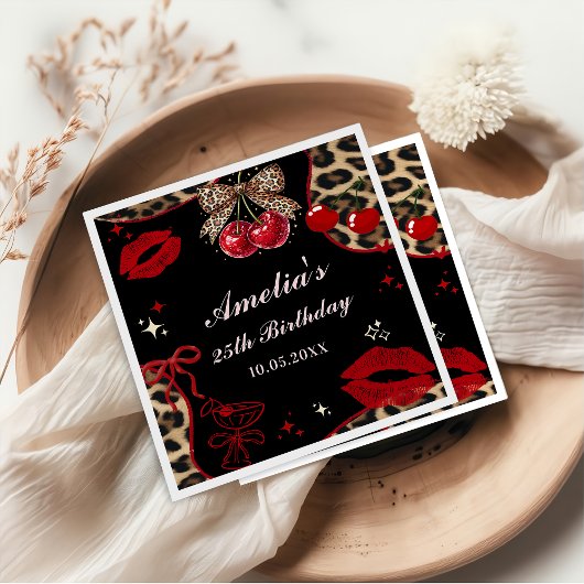 Coquette Bow Cheetah Birthday Party Napkins Servet