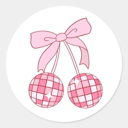 Coquette Bow Cherry Disco Ball Sticker (Voorkant)