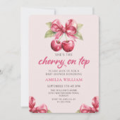 Coquette Bow Cherry op Top Baby shower Invitation Kaart (Voorkant)