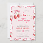 Coquette Bow Cherry op Top Baby shower Invitation Kaart (Voorkant)