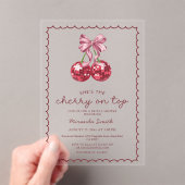 Coquette Bow Cherry op Top Vrijgezellenfeest Acryl Uitnodigingen (Insitu (Draagbaar))