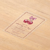 Coquette Bow Cherry op Top Vrijgezellenfeest Acryl Uitnodigingen (Laagn)