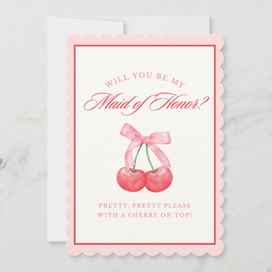 Coquette Bow Chic Cherry Maid of Honor Voorstel Kaart (Voorkant)