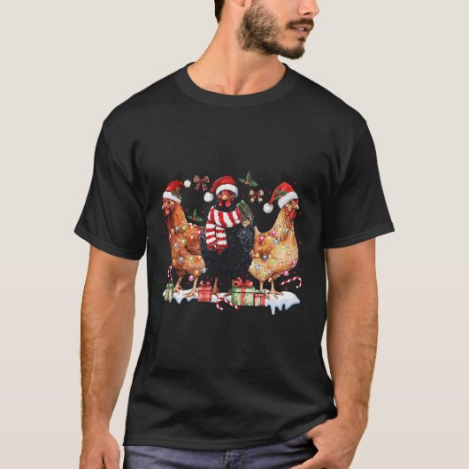 Coquette Bow Chicken Christmas Pet Lights Boerderi T-shirt (Voorkant)
