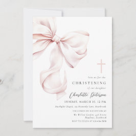 Coquette Bow Christening Invitation Kaart