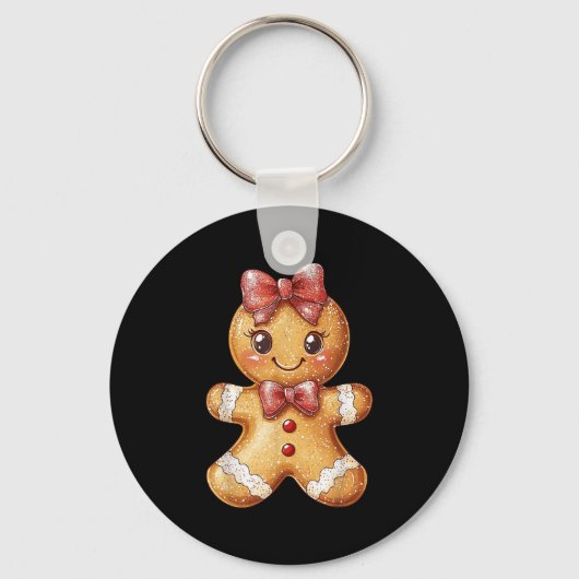 Coquette Bow Christmas Girly Gingerbread Cookie Ba Sleutelhanger (Voorkant)