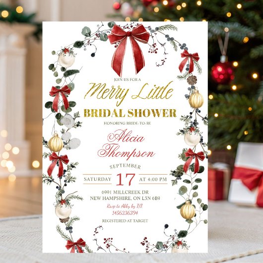Coquette Bow Christmas Merry Little Bridal Shower Kaart