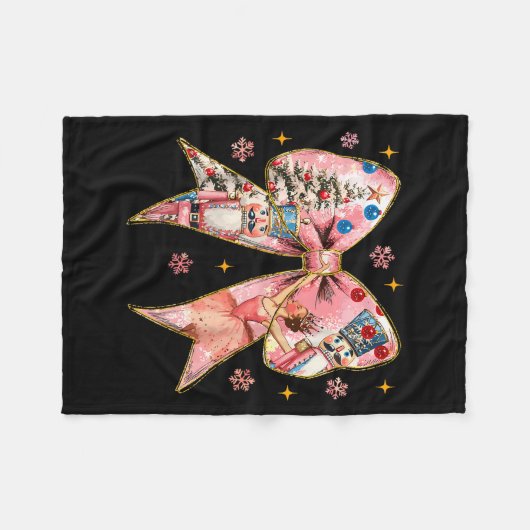 Coquette Bow Christmas Nutcracker Ballet Festive W Fleece Deken (Voorkant (Horizontaal))