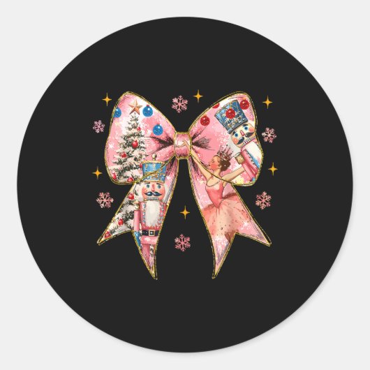 Coquette Bow Christmas Nutcracker Ballet Festive W Ronde Sticker (Voorkant)