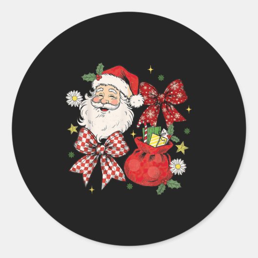 Coquette Bow Christmas Santa Claus Xmas Holiday Wo Ronde Sticker (Voorkant)