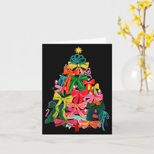 Coquette Bow Christmas Tree Xmas Holiday Girly Out Kaart (Gele Bloem)