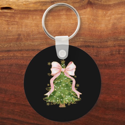 Coquette Bow Christmas Tree Xmas Holiday Girly Out Sleutelhanger (Voorkant)