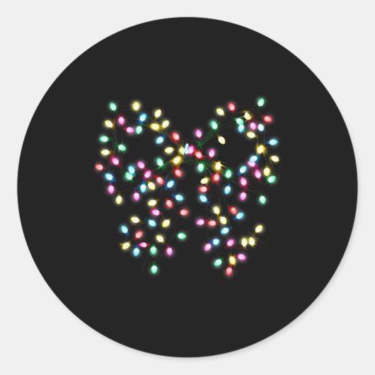 Coquette Bow Christmas Xmas Lights Pajamas Holiday Ronde Sticker (Voorkant)