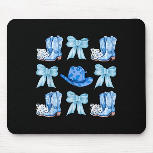 Coquette Bow Cowgirl Boots Blue Bows Hat Western R Muismat (Voorkant)