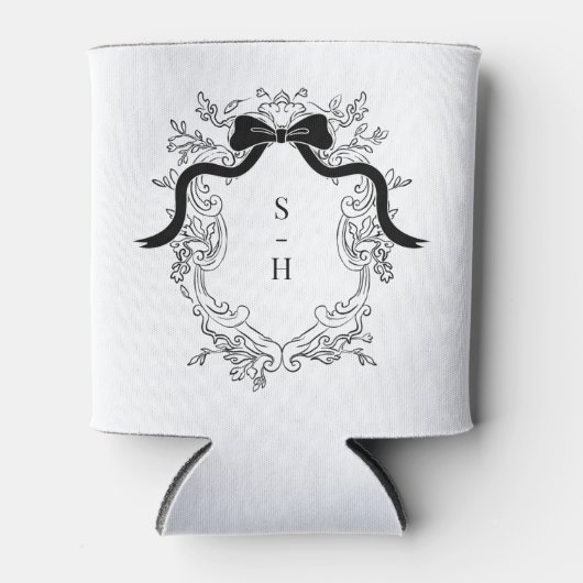 Coquette Bow Crest Monogram Frans Huwelijksgunst Blikjeskoeler (Voorkant)