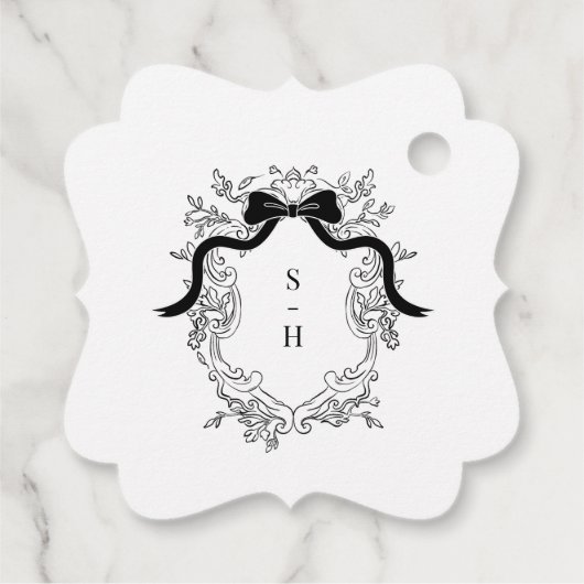 Coquette Bow Crest Monogram Franse bruiloft Bedankjes Labels (Achterkant)