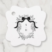 Coquette Bow Crest Monogram Franse bruiloft Bedankjes Labels (Voorkant)