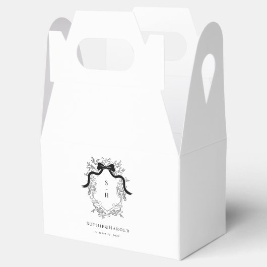 Coquette Bow Crest Monogram Franse namen Huwelijk Bedankdoosjes (Geopend)