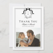 Coquette Bow Crest Monogram Franse Vintage Huwelij Bedankkaart (Voorkant)