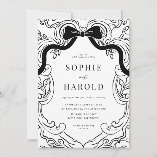 Coquette Bow Crest Monogram Huwelijk Kaart (Voorkant)