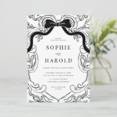 Coquette Bow Crest Monogram Huwelijk Kaart (Staand voorkant)