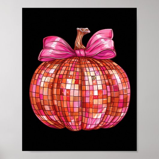 Coquette Bow Disco Ball Pumpkin Schattige Girly Ha Poster (Voorkant)