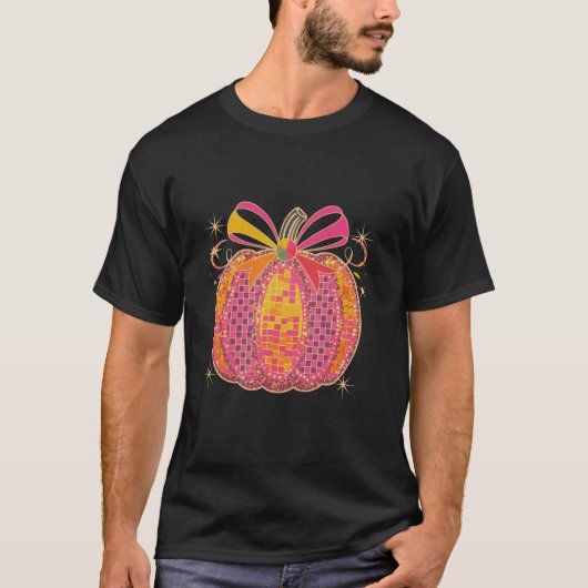 Coquette Bow Disco Pumpkin Party Lover Herfst Herf T-shirt (Voorkant)