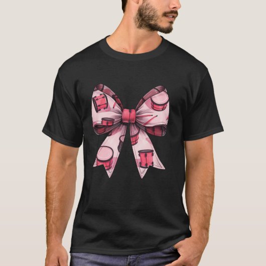 Coquette Bow Drum Drummer Mom Pattern Pink Ribbon T-shirt (Voorkant)