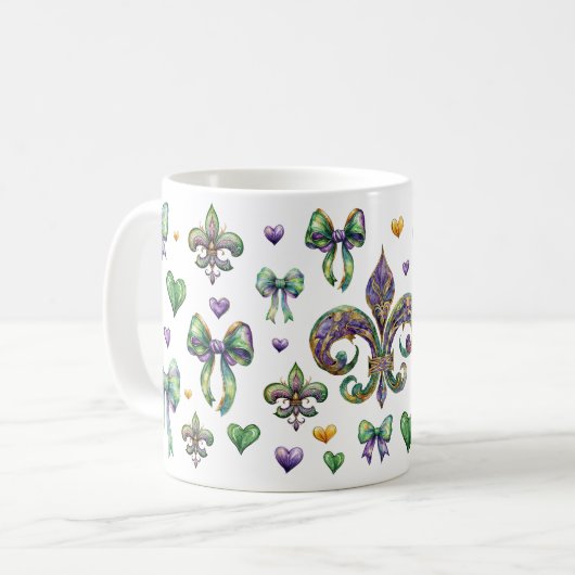 Coquette Bow en Mardi Gras Vibes Koffiemok (Voorkant links)